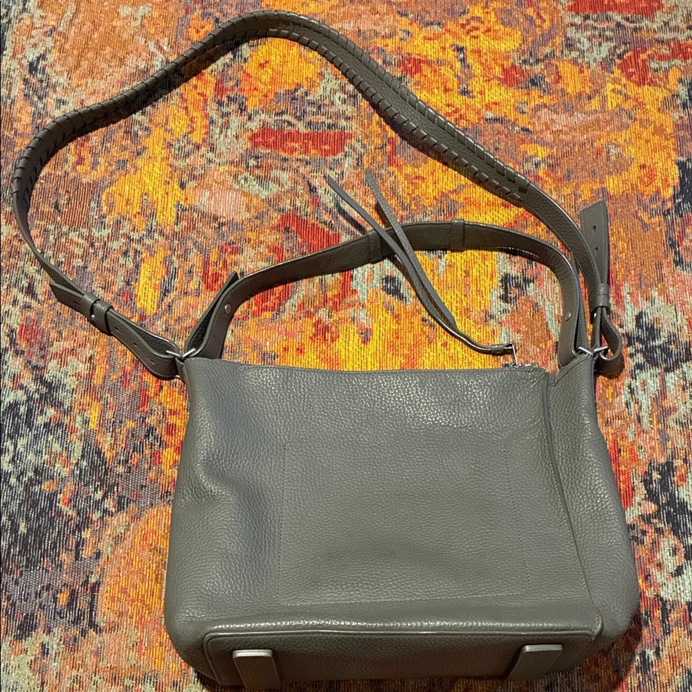All Saints Gray Leather Shoulder Bag